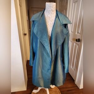 Vintage 80's Iridescent Taffeta Chic Pin-up Girl Swing Clutch Coat Oversized
